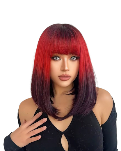 Red Black Ombre Bob Wig. Kaz