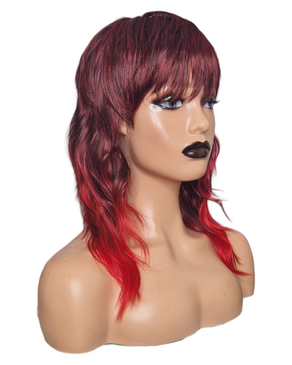 Red Ombre Mullet Rock Chick Wig. Miley.