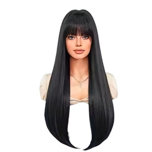 Black Long Straight Wig with Fringe. Dali
