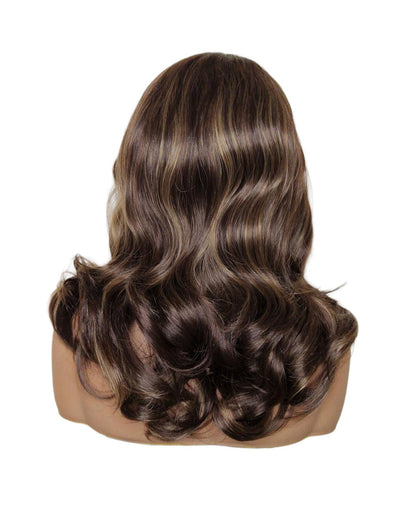 Brown Highlights Mid Length Lace Front Wig.