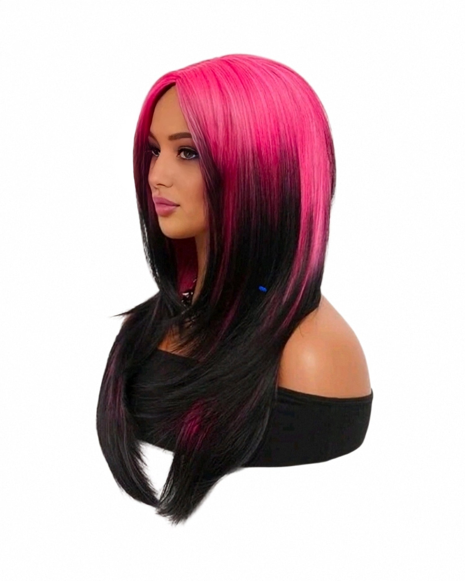 Fuchsia Pink Black Ombre Wig. Pinkie