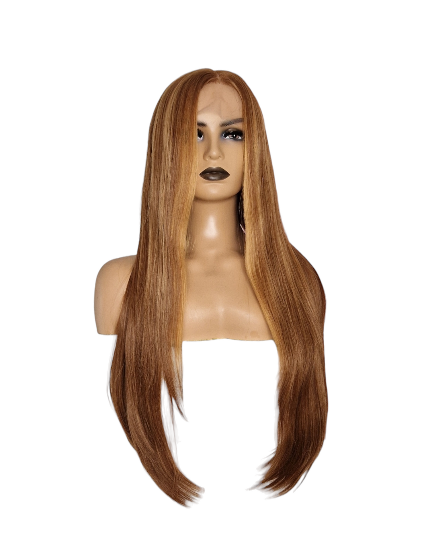 Caramel Streaked Long Straight T Part Lace Front Wig. Yara-CelebWigs