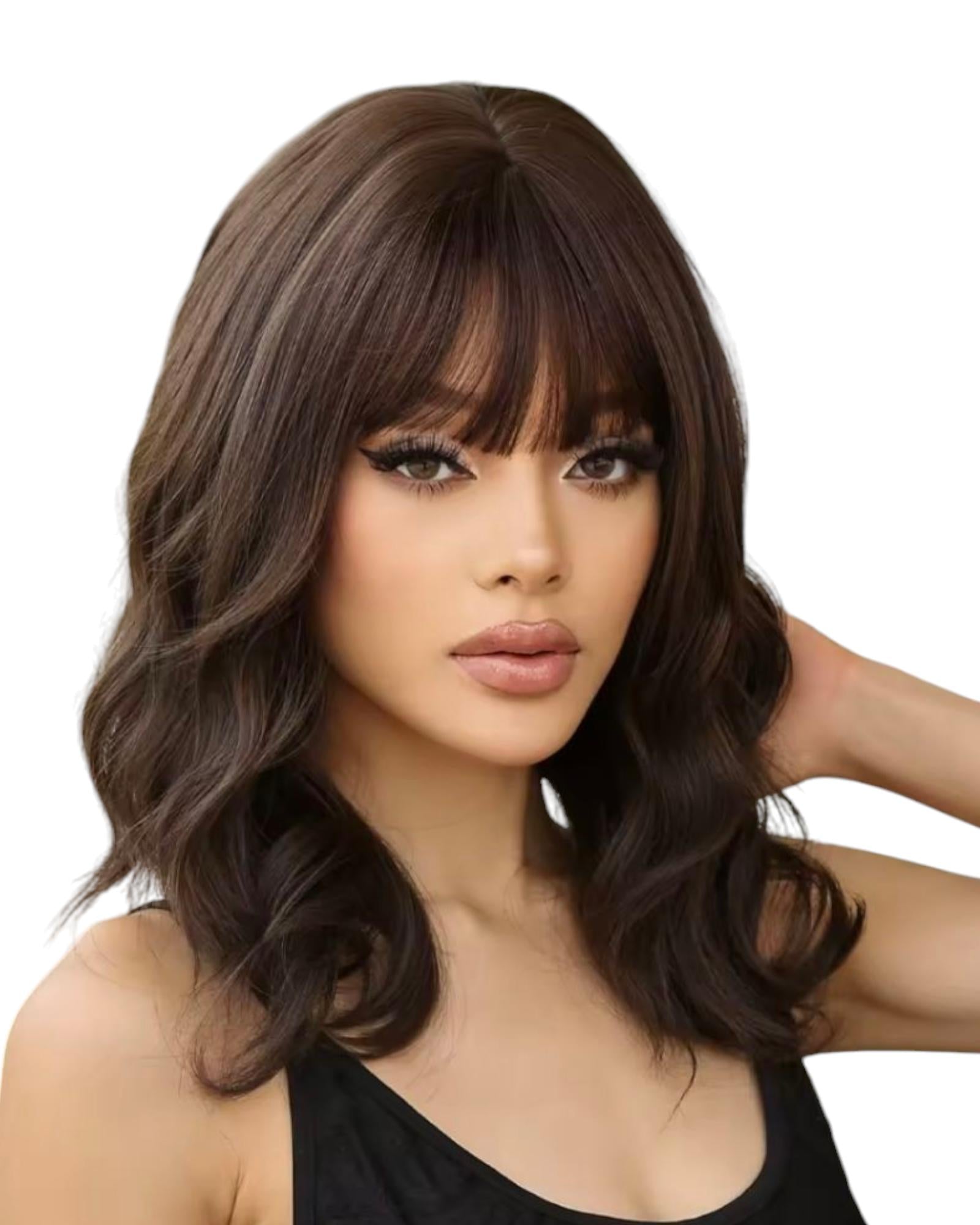 Dark Brown Wavy Wig With Fringe. Lil.