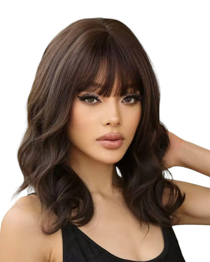Dark Brown Wavy Wig With Fringe. Lil.