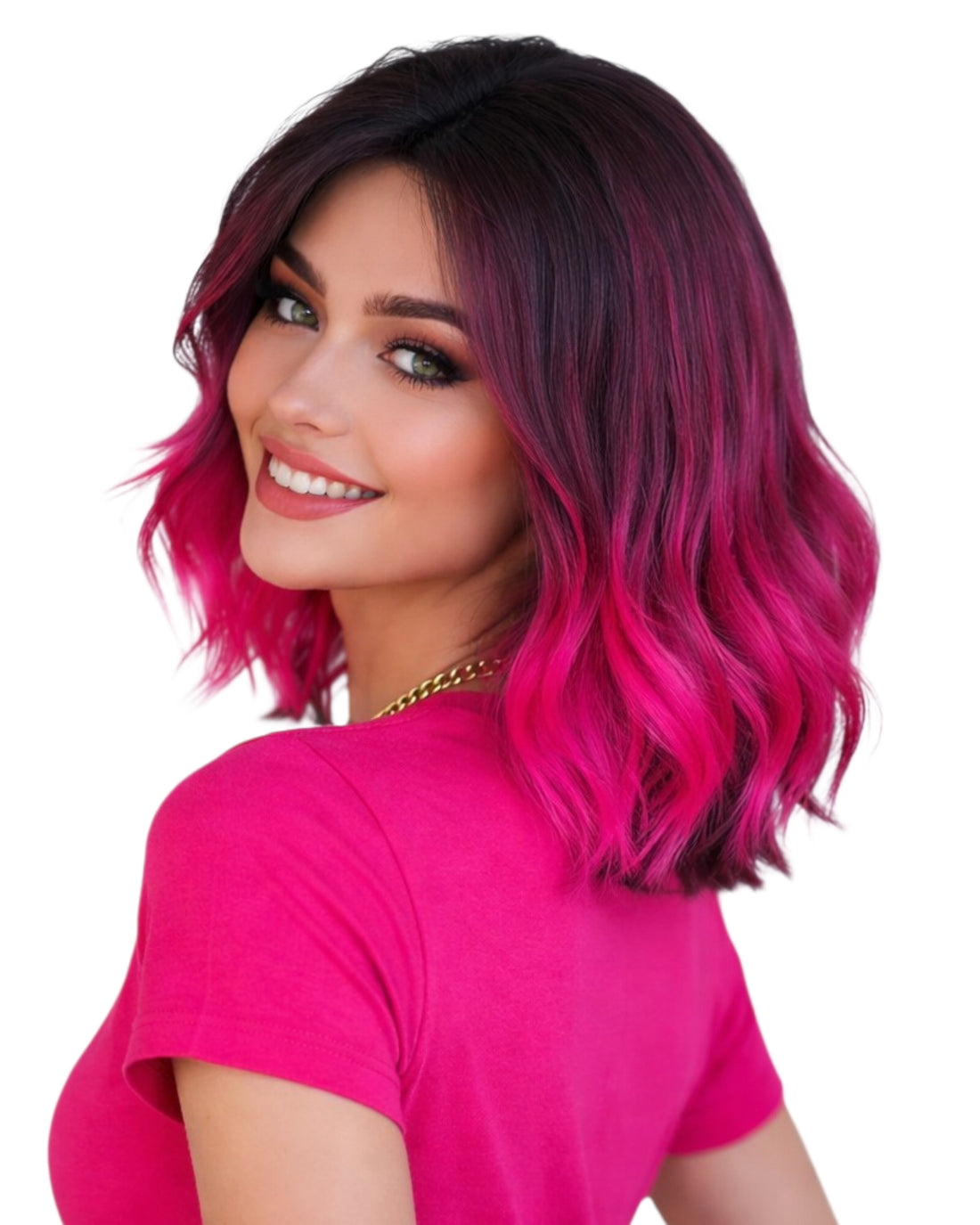 Ombre Pink Wavy Bob Wig. Crissie