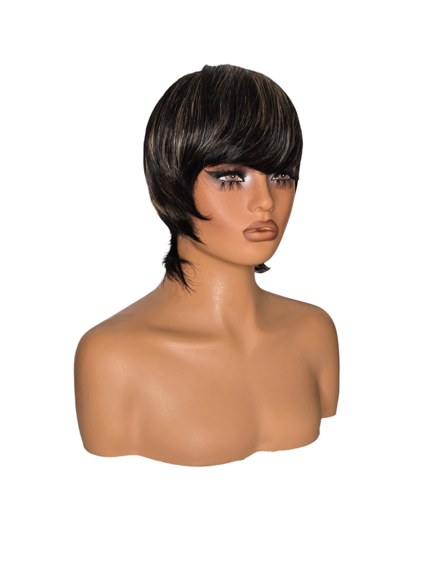 Short Black Blonde Streaked Human Hair Wig. Kala