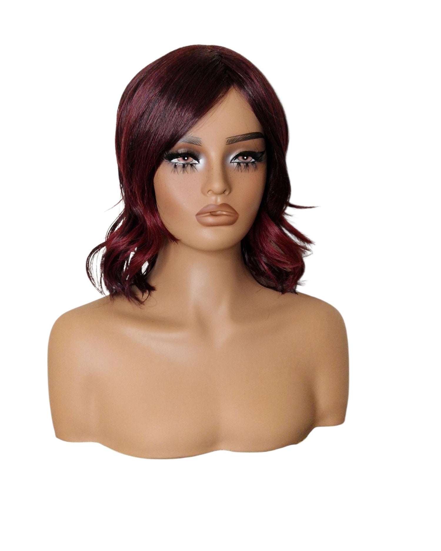 Burgundy Choppy Wave Bob Wig. Abbi