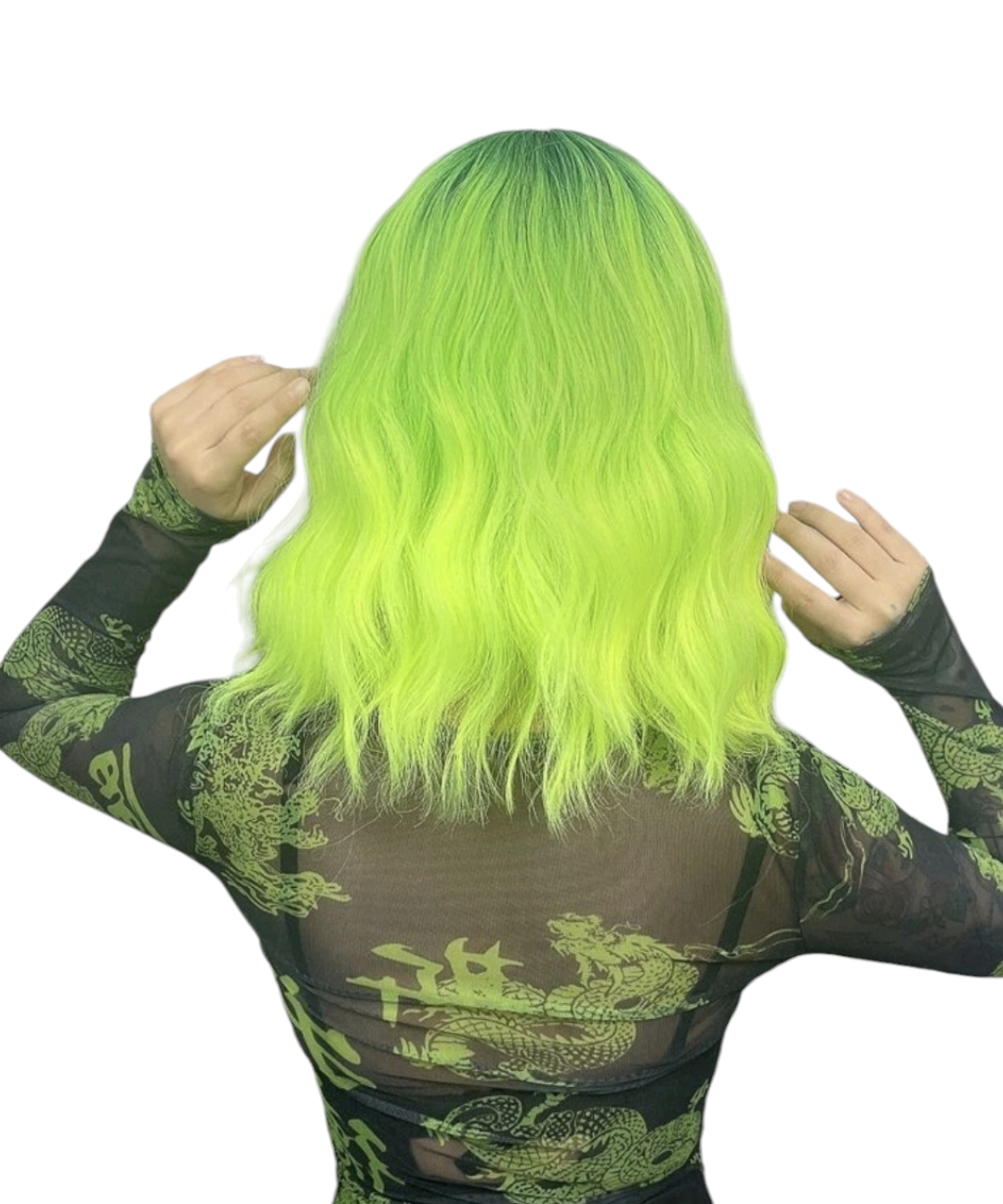 Green Ombre Wavy Wig With Fringe. Isabella-CelebWigs