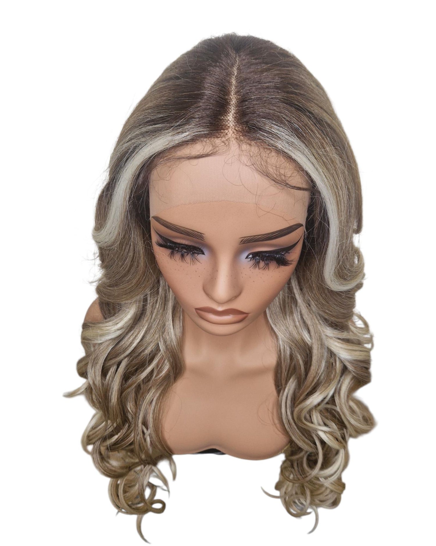 Ash Blonde Balayage Wavy Lace Front Wig. Echo