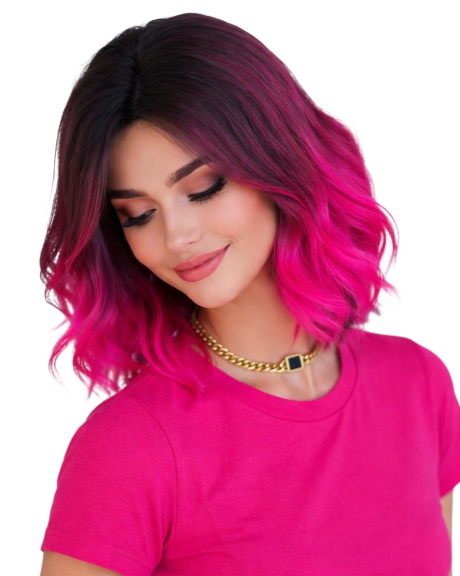 Ombre Pink Wavy Bob Wig. Crissie