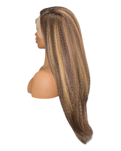 Light Brown Mix Relaxed Texture Lace Front Wig.
