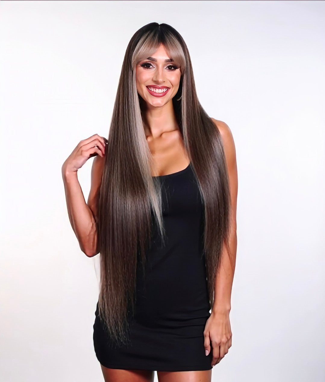 Brown Blonde Mix Long Straight Wig. Dallas