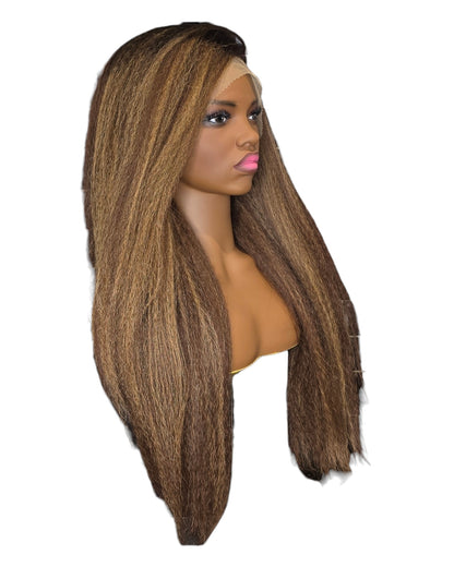 Light Brown Mix Relaxed Texture Lace Front Wig.