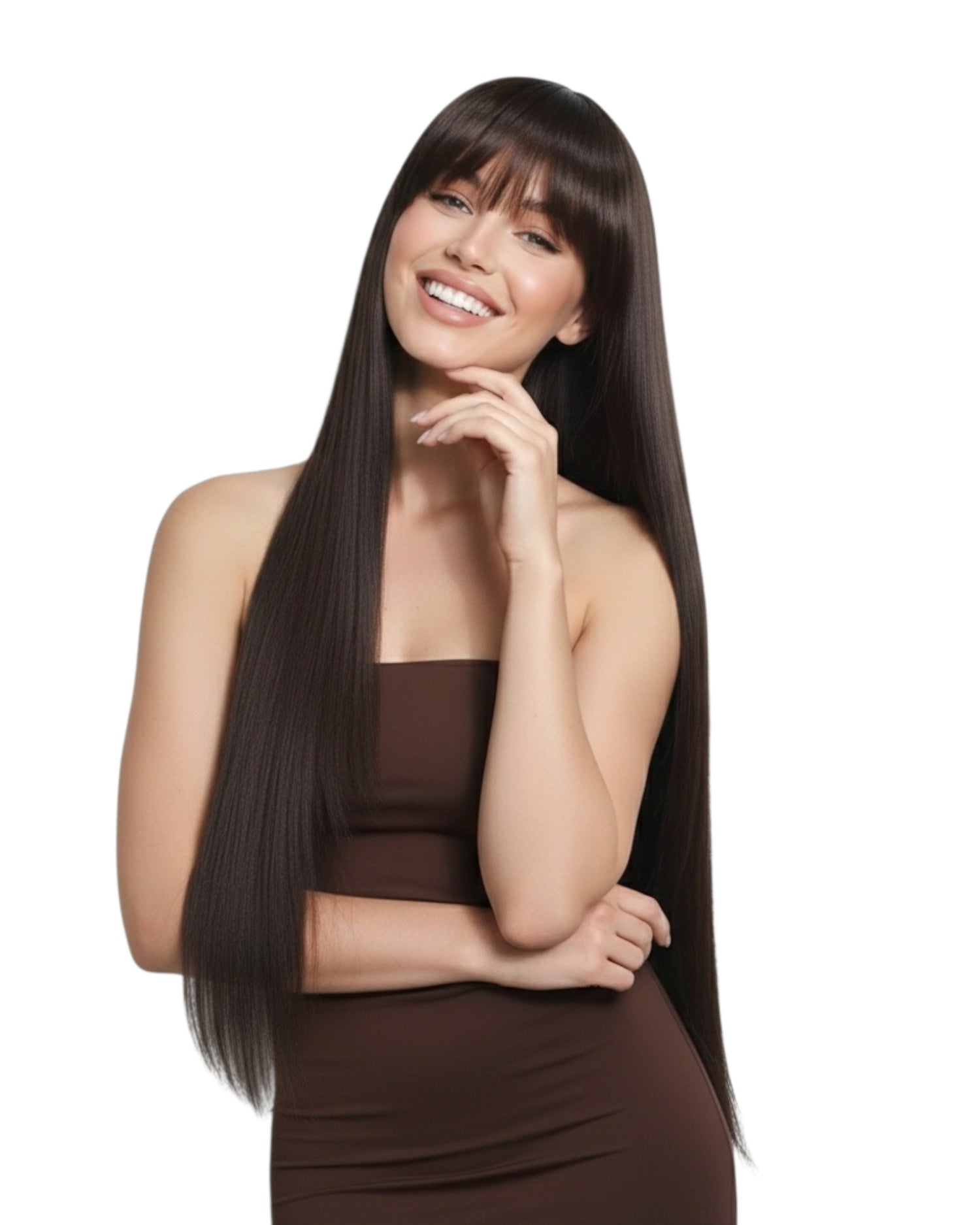 Dark Brown Long Straight Wig. Dallas
