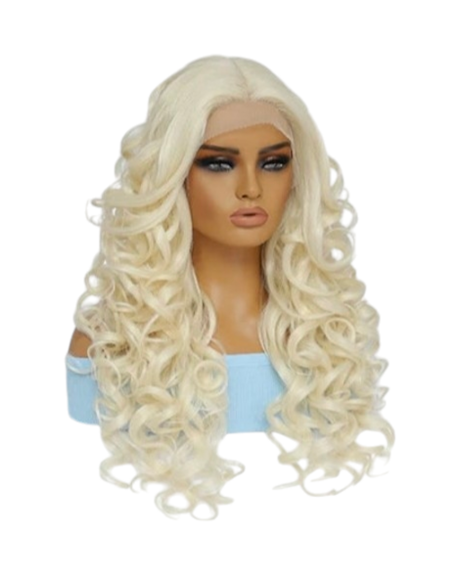 Blonde Curly Synthetic Lace Front Wig. Glueless T Part Lace Glamour. Zena-CelebWigs