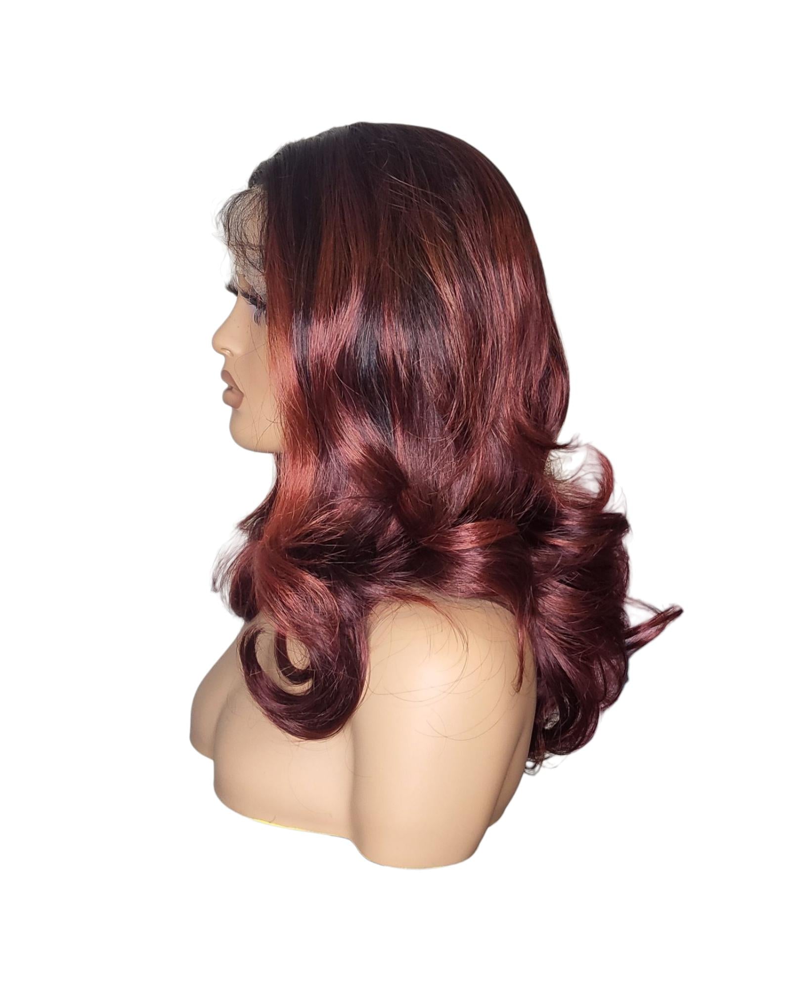 Black Burgundy Red Lace Front Wig. Merle