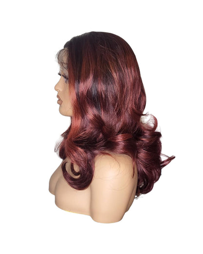 Black Burgundy Red Lace Front Wig. Merle