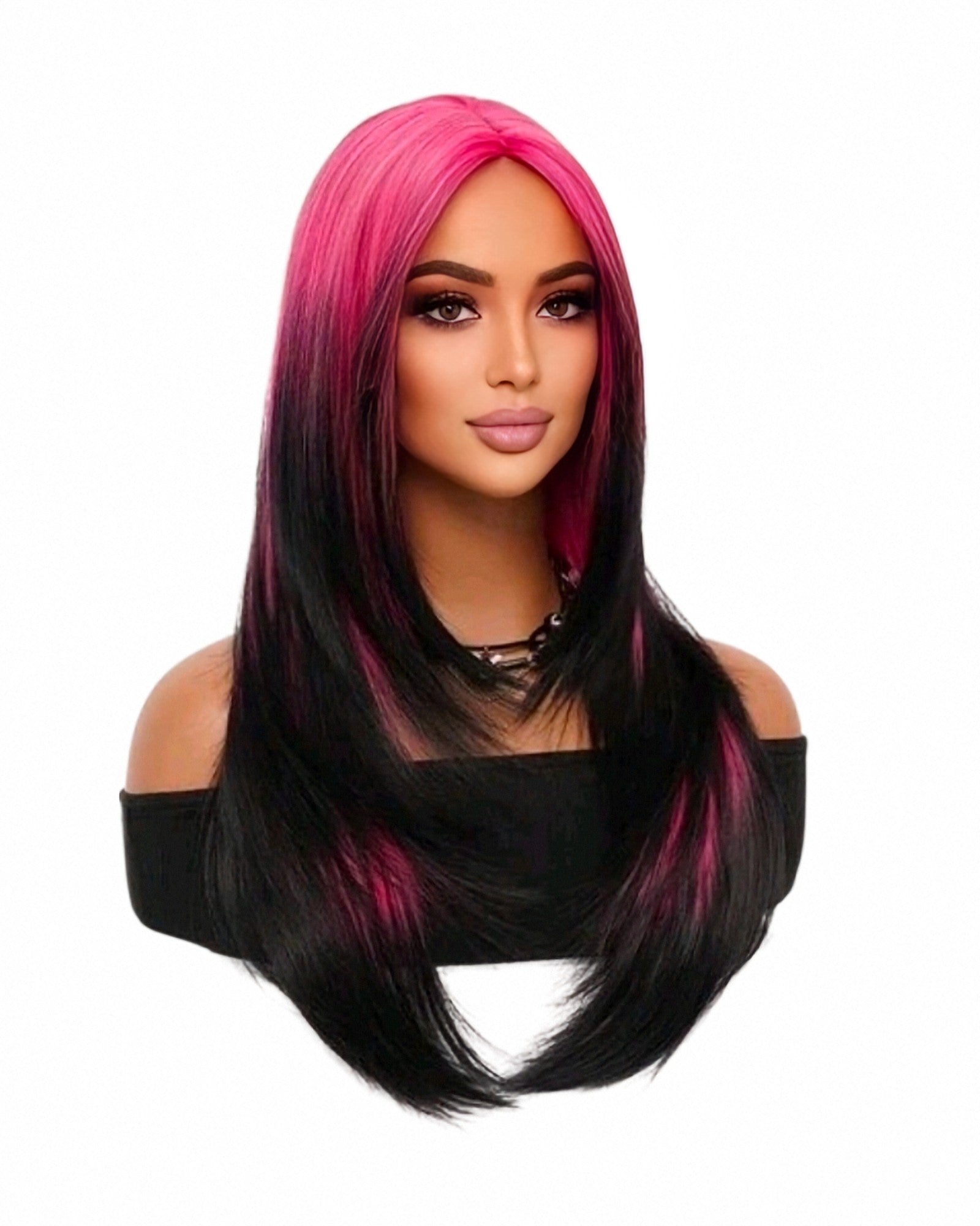 Fuchsia Pink Black Ombre Wig. Pinkie