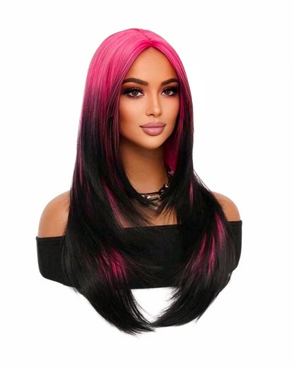 Fuchsia Pink Black Ombre Wig. Pinkie