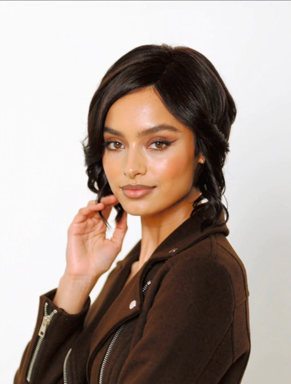 Dark Brown Faux Up Do Bob Wig. Rose.