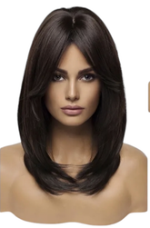 Dark Brown Face Framing Shoulder Length Layered Wig. Alure-CelebWigs