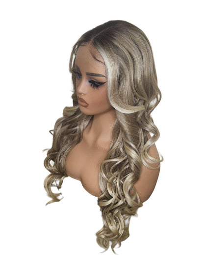 Ash Blonde Balayage Wavy Lace Front Wig. Echo
