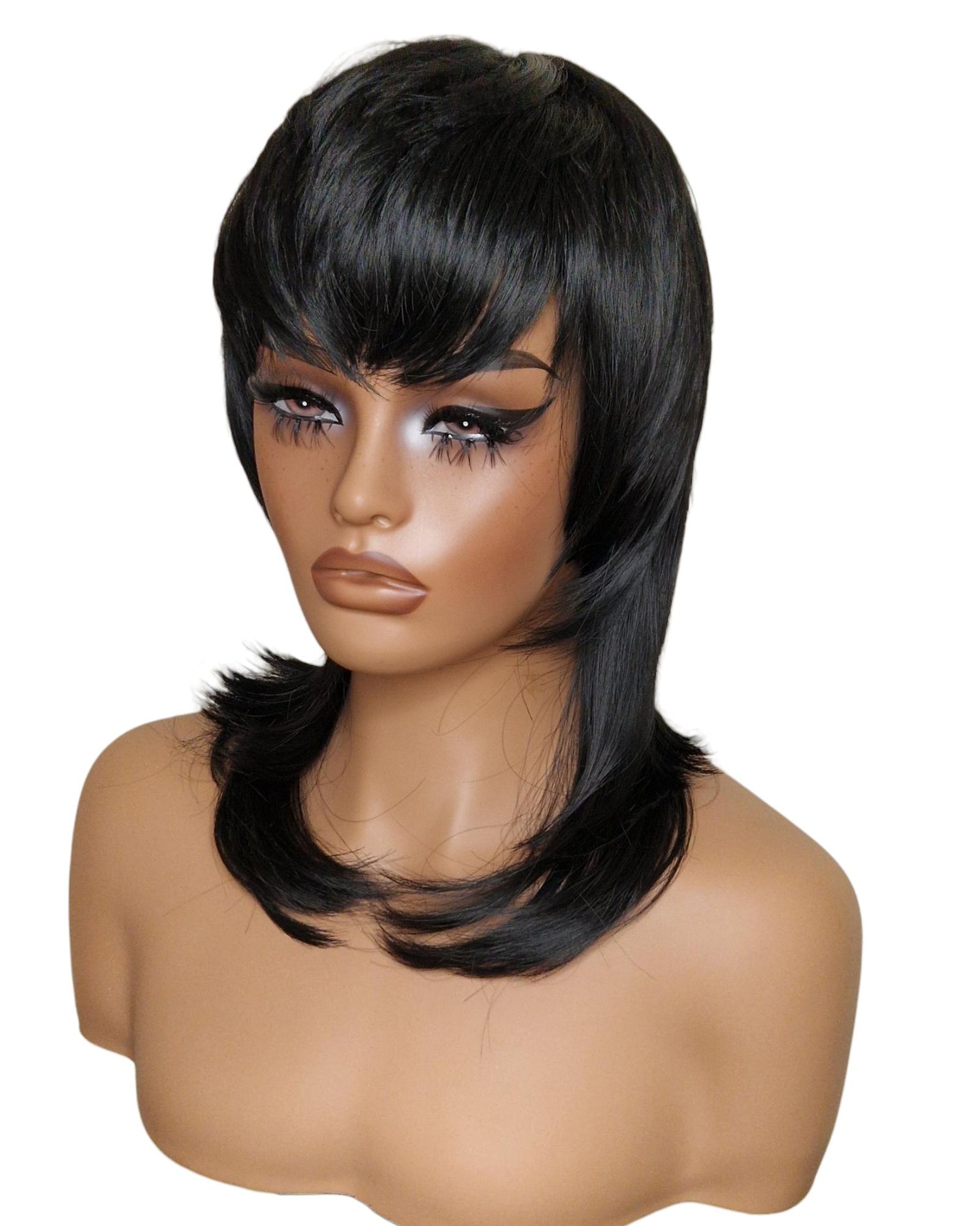 Black Shaggy Mullet Hairstyle Wig. Dua