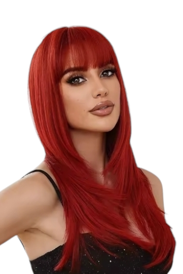 Red Pink Long Bob Wig. Rose