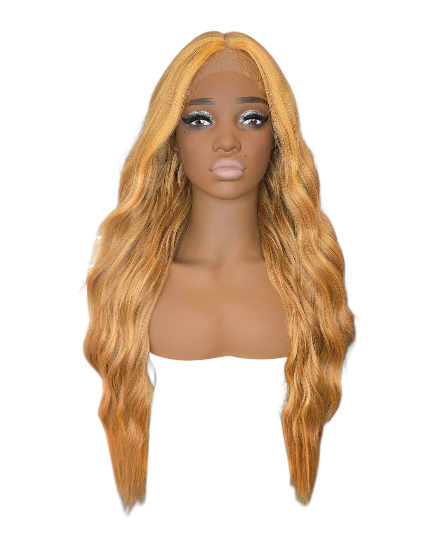 Apricot Wavy Long Middle Part Lace Front Wig. Badra.