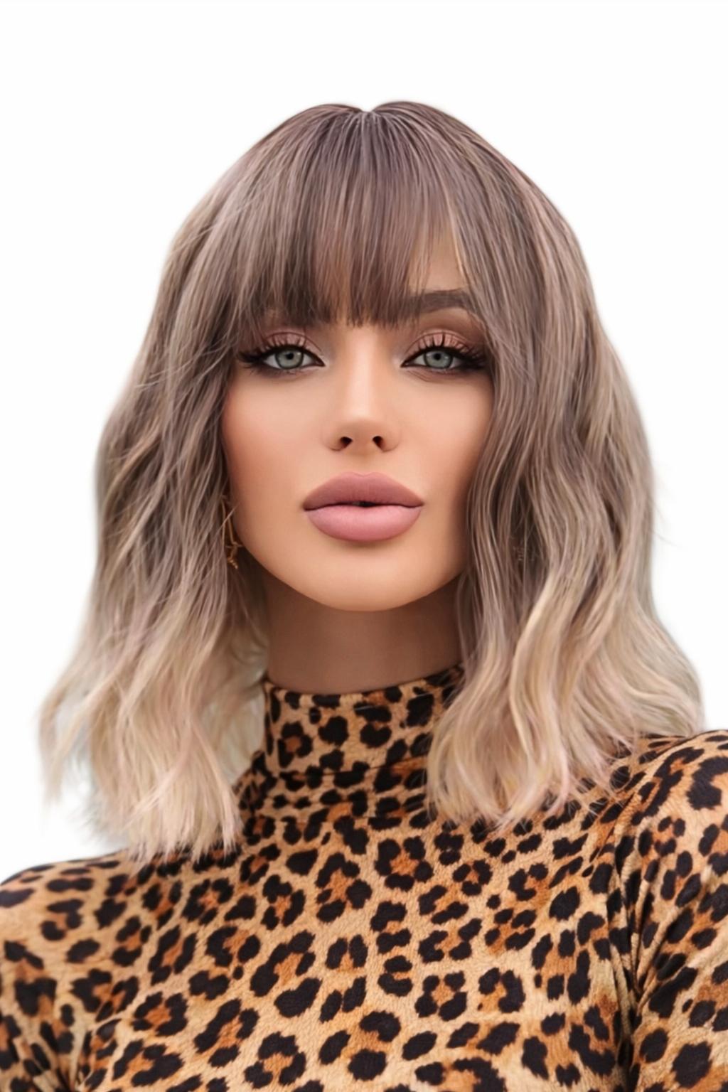 Blonde Ombre Wavy Bob Wig With Fringe. Devi
