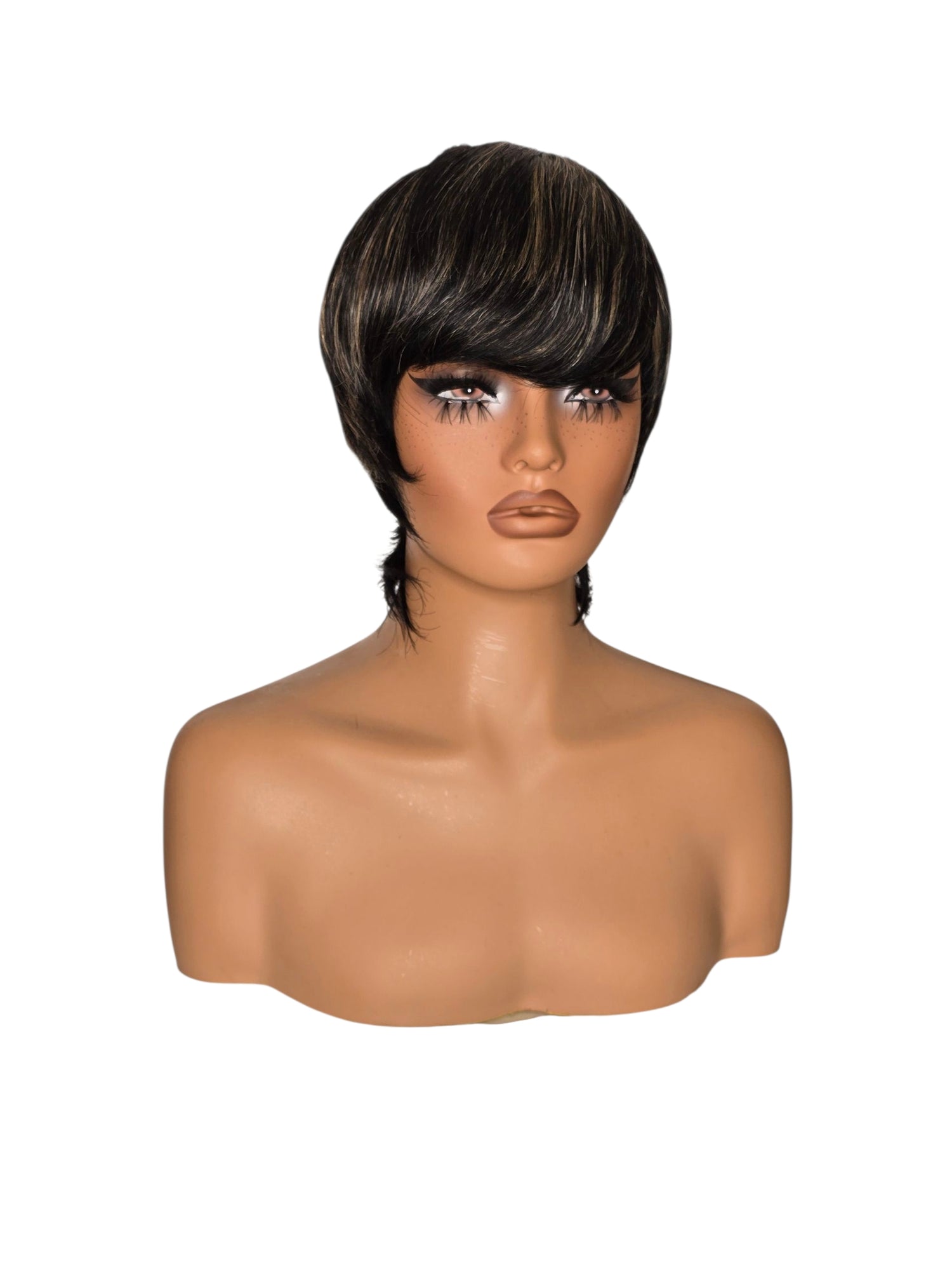 Short Black Blonde Streaked Human Hair Wig. Kala