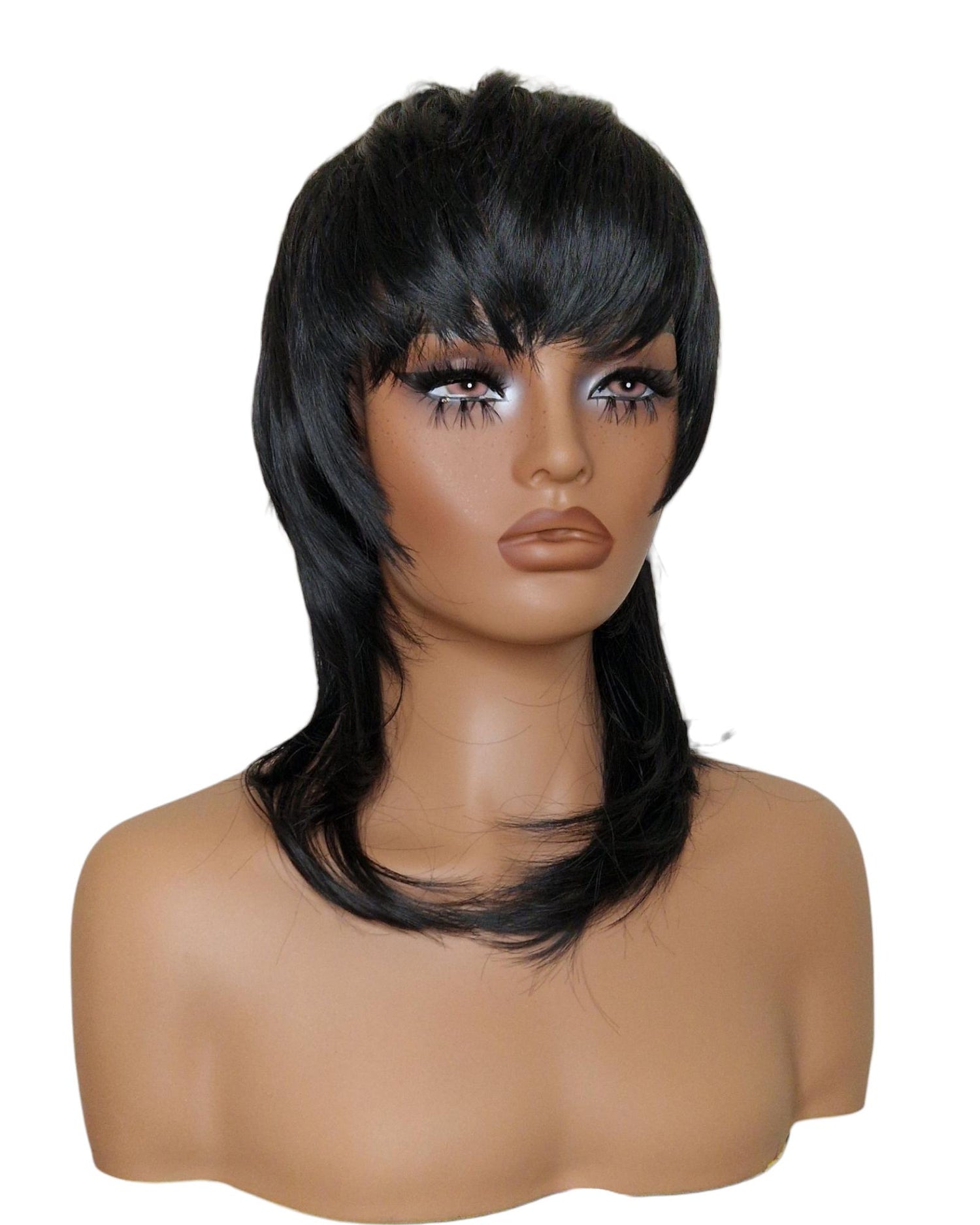 Black Shaggy Mullet Hairstyle Wig. Dua