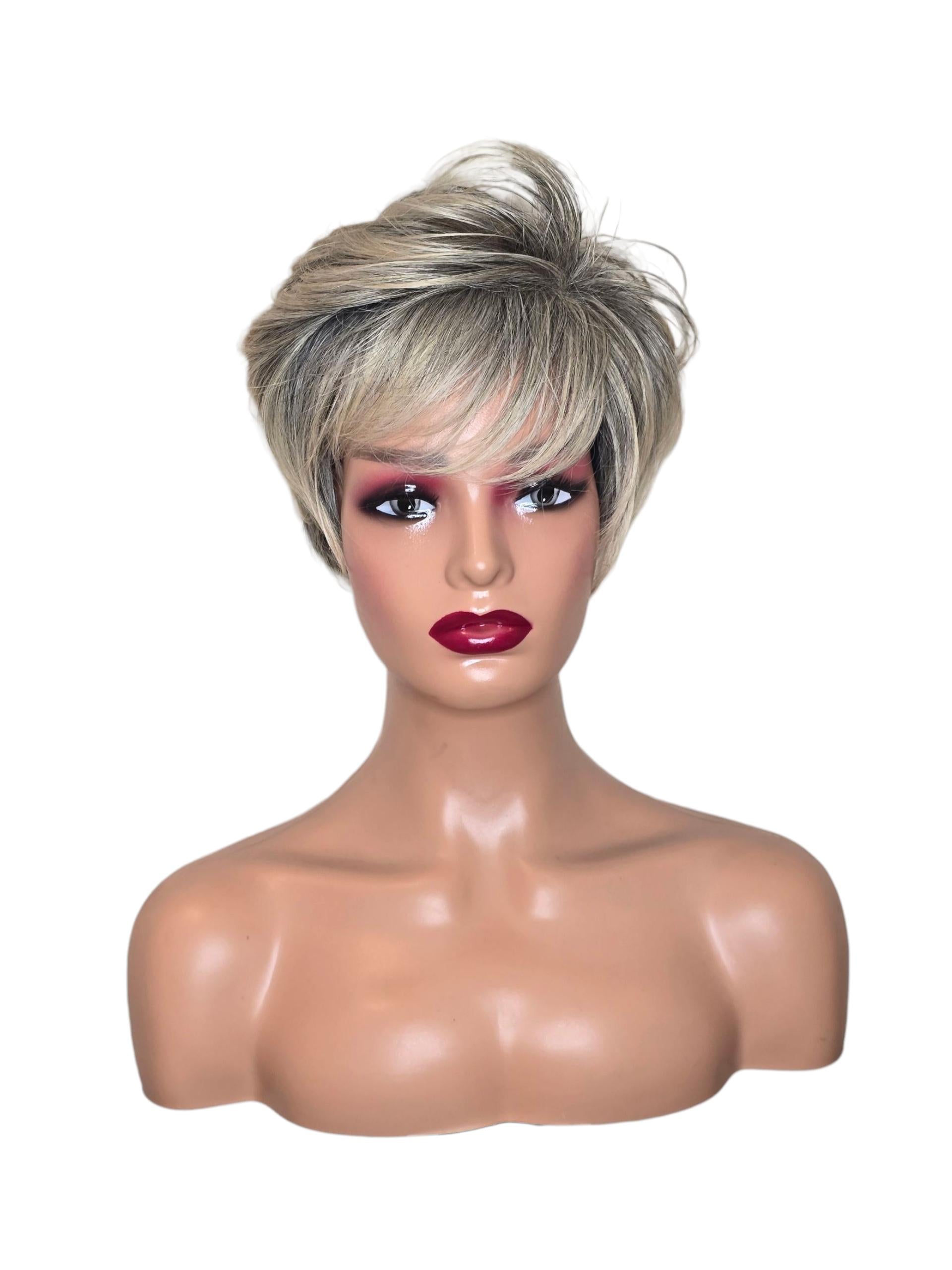 Silver Grey Ash Blonde Urchin Cut Wig. Cat.