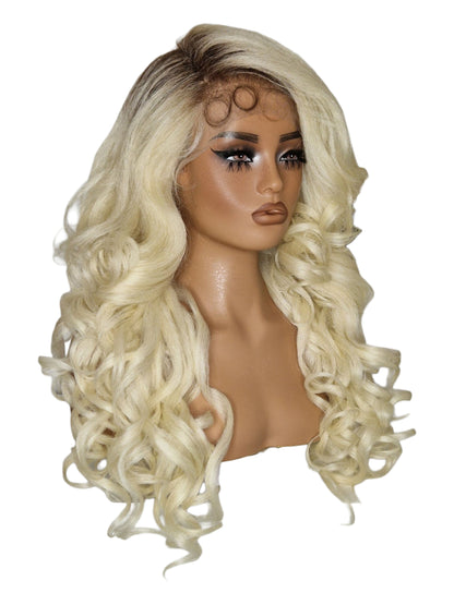 Platinum Blonde Curls Lace Front Wig. Bisha