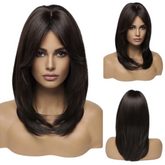 Dark Brown Face Framing Shoulder Length Layered Wig. Alure-CelebWigs