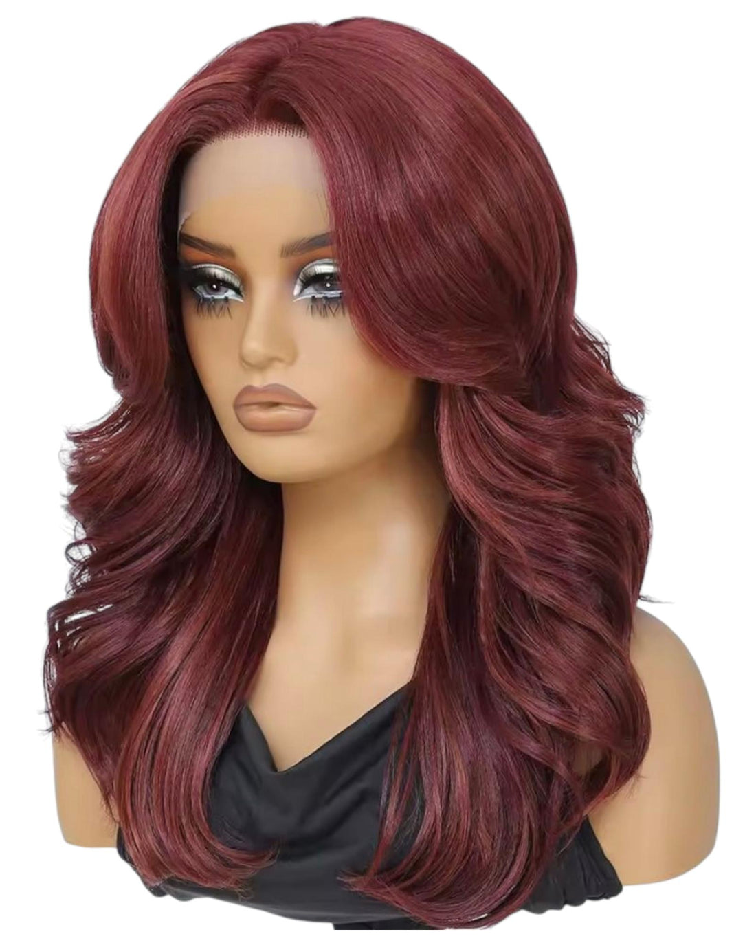 Burgundy Red Layered Lace Front Wig. Shiraz