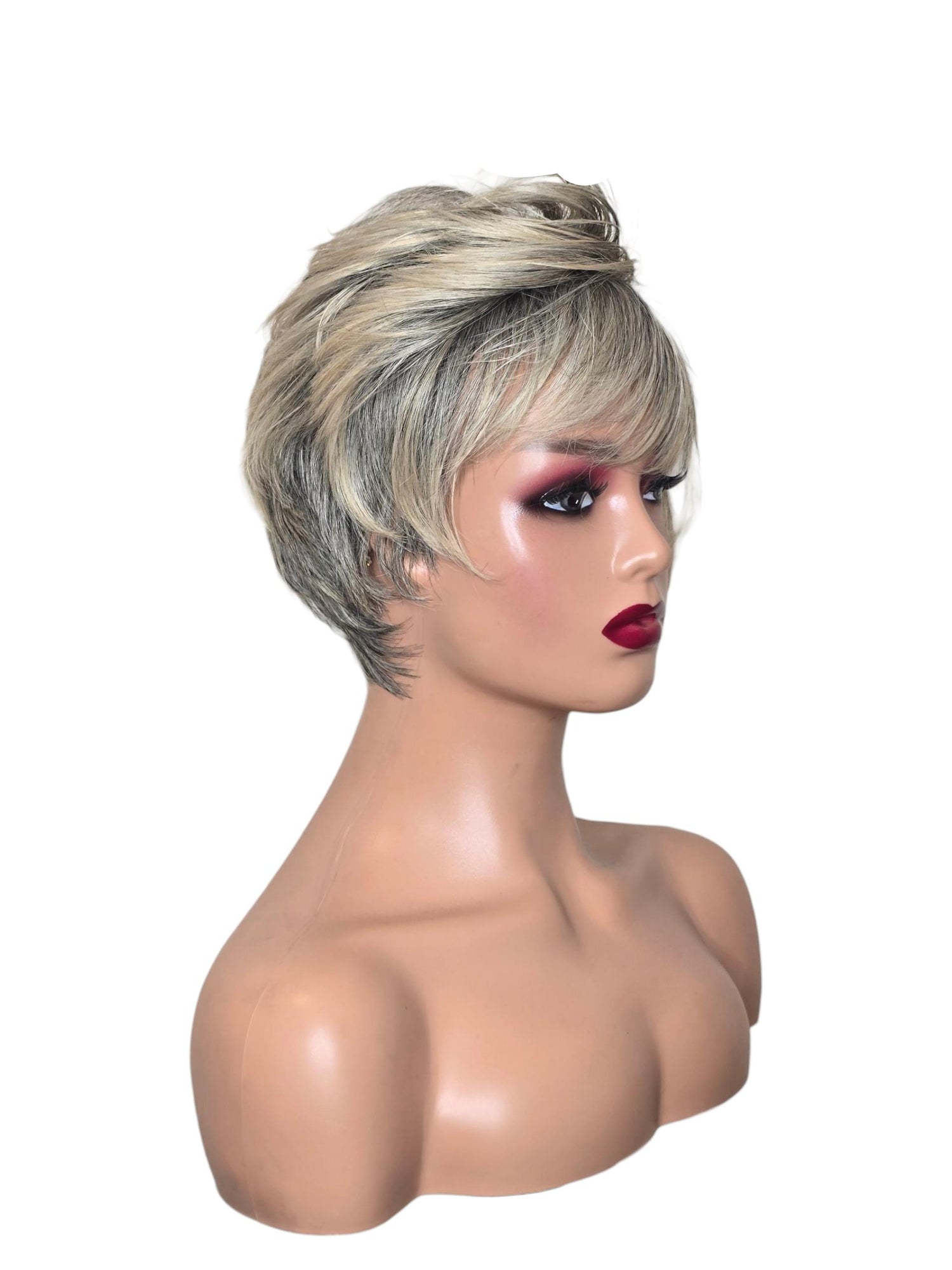 Silver Grey Ash Blonde Urchin Cut Wig. Cat.