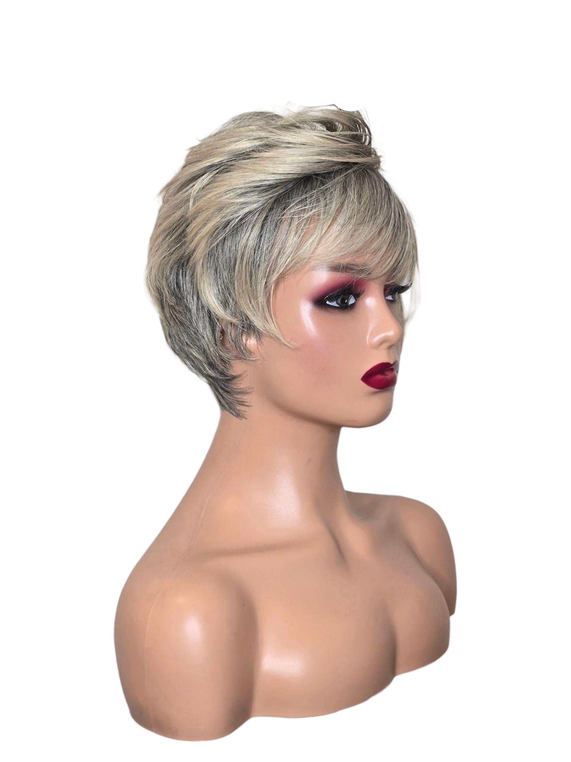 Silver Grey Ash Blonde Urchin Cut Wig. Cat.