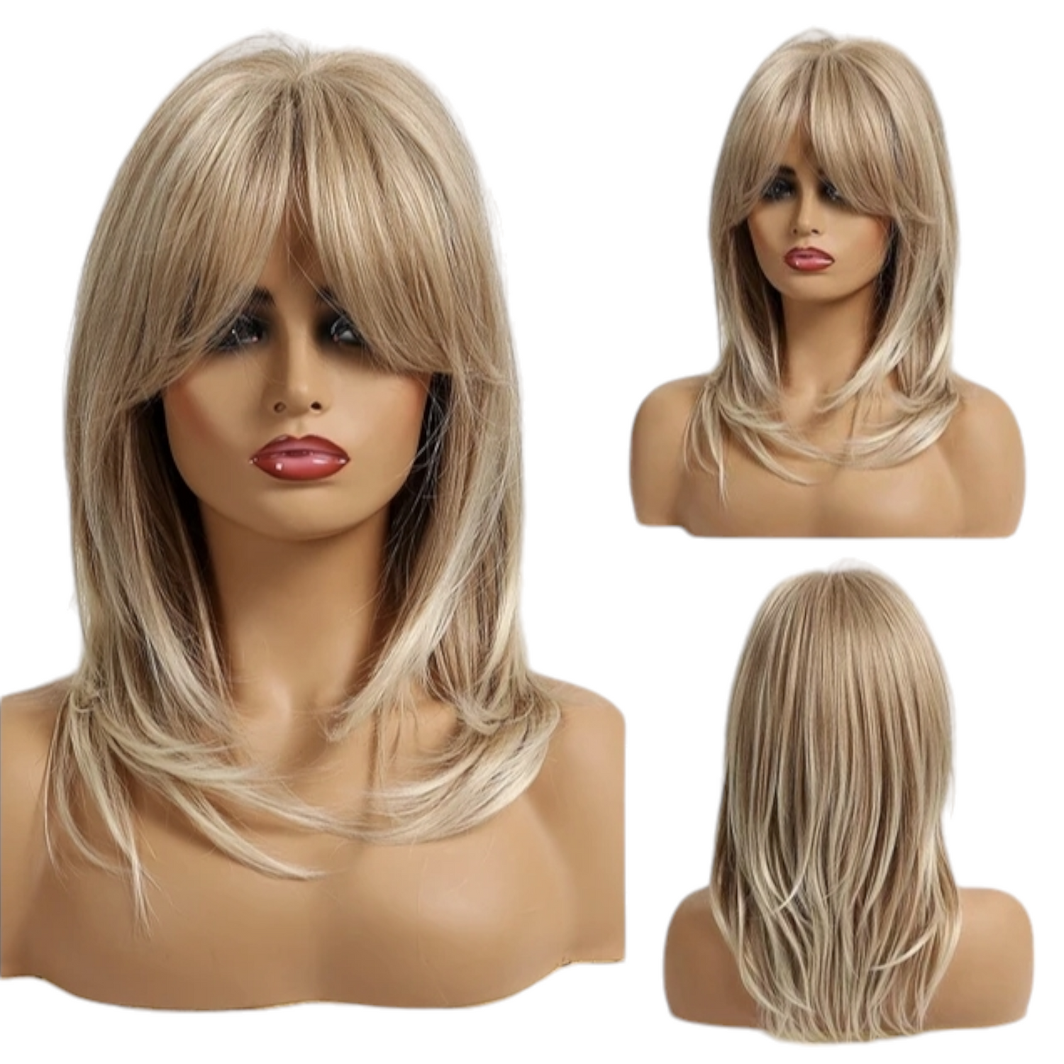 Golden Tipped Blonde Face Framing Shoulder Length Wig. Alure-CelebWigs