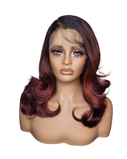 Black Burgundy Red Lace Front Wig. Merle