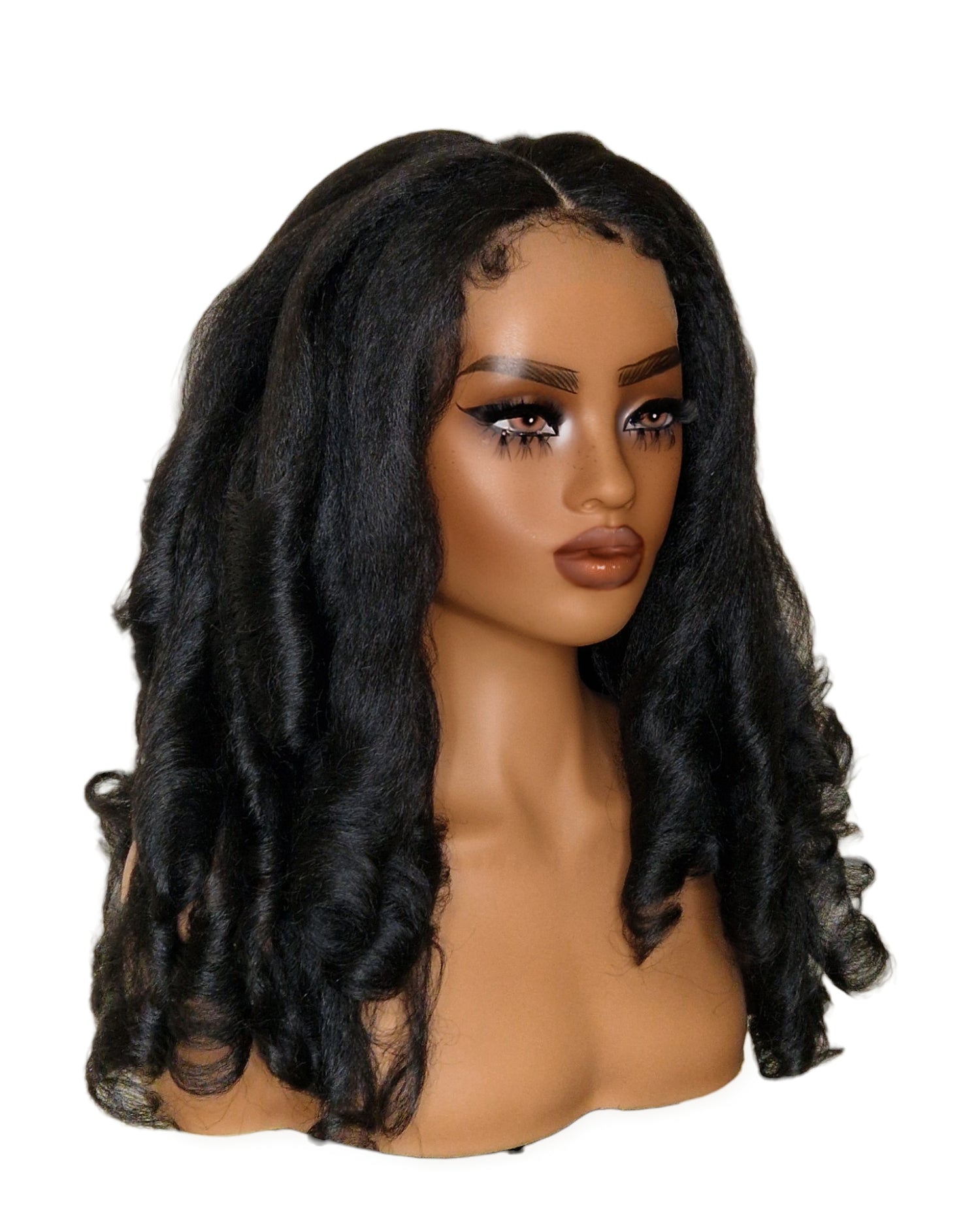 Black Kinky Straight Barrel Curl Lace Front Wig. Basha