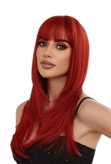 Red Pink Long Bob Wig. Rose