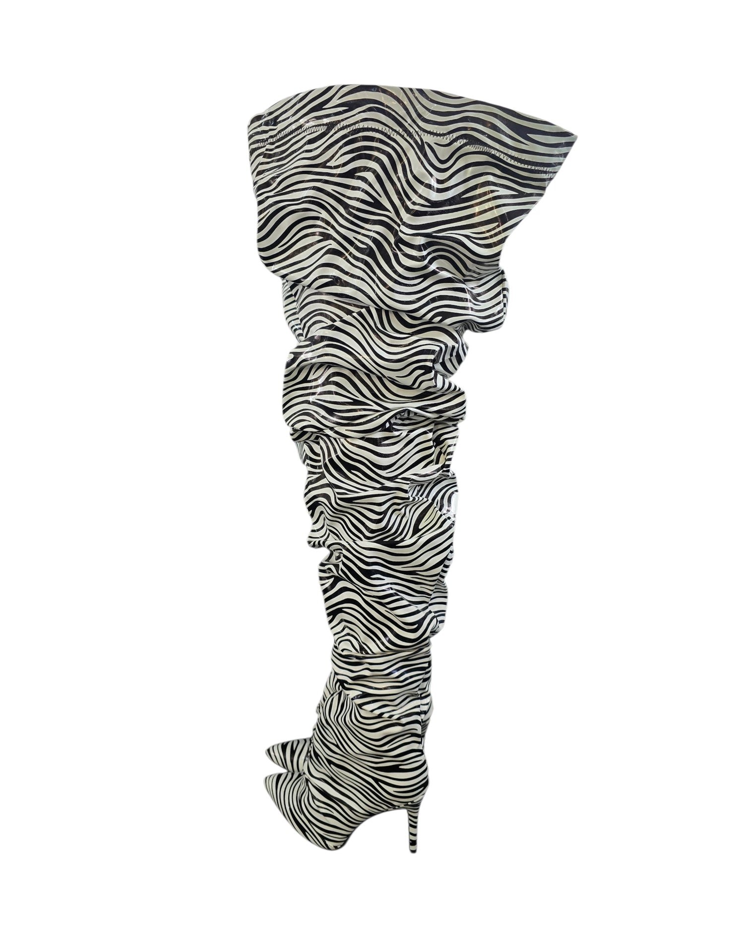 Zebra Thigh High Slouch Boots.
