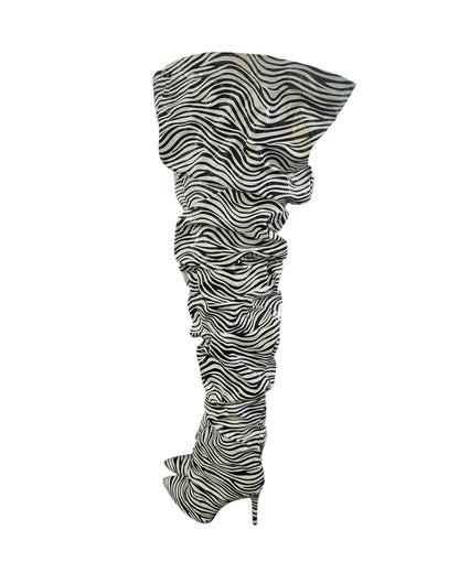 Zebra Thigh High Slouch Boots.