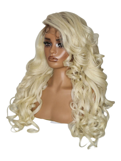 Platinum Blonde Curls Lace Front Wig. Bisha