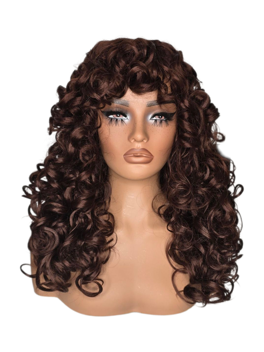 Auburn Brown Corkscrew Curls Bob Style Wig. Pasha