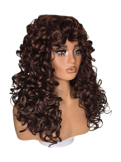 Auburn Brown Corkscrew Curls Bob Style Wig. Pasha