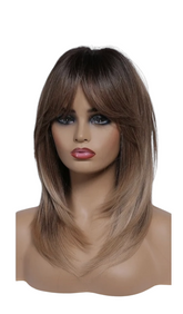 Ombre Brown Blonde Face Framing Shoulder Length Wig. Alure-CelebWigs