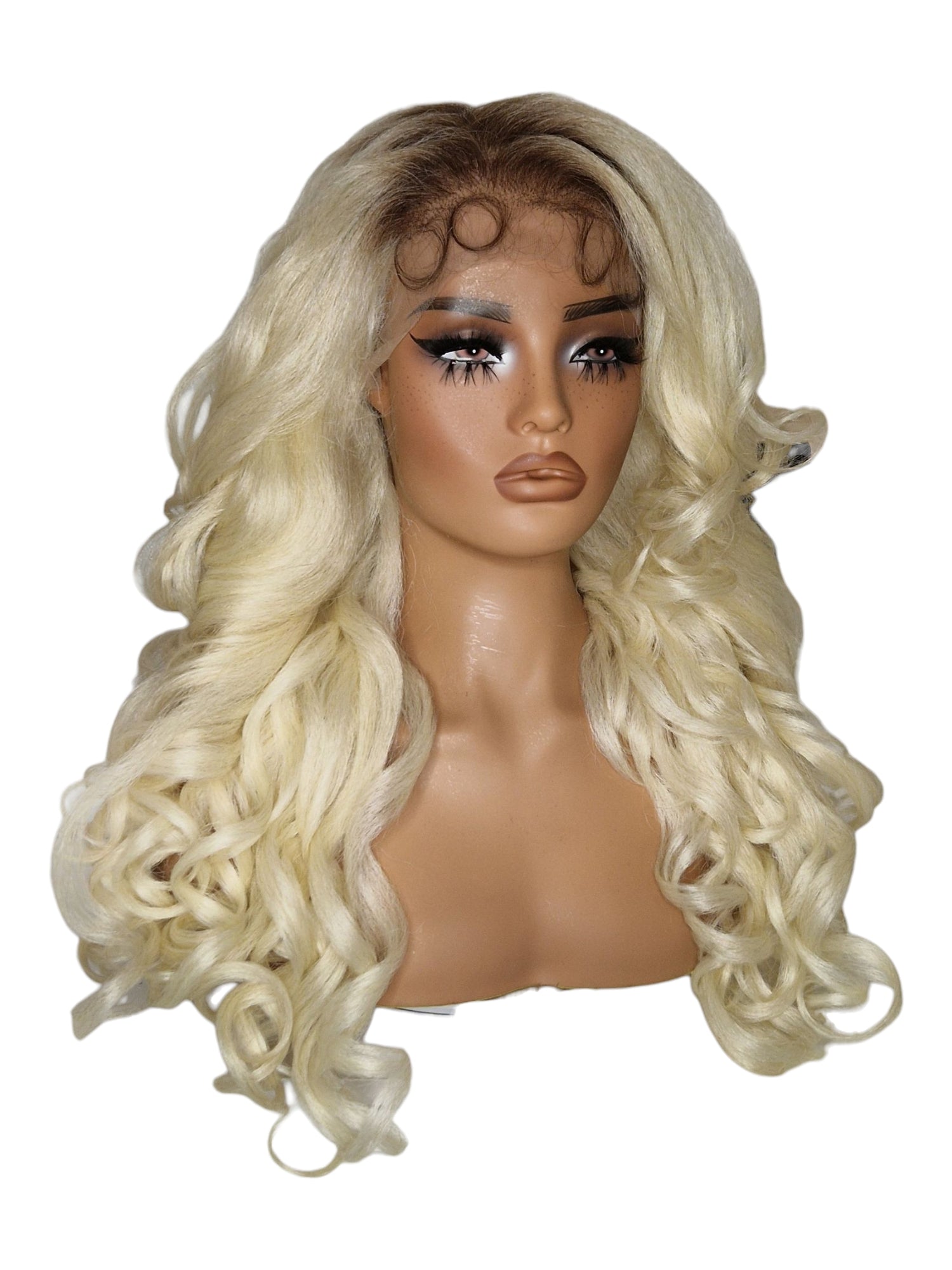 Platinum Blonde Curls Lace Front Wig. Bisha