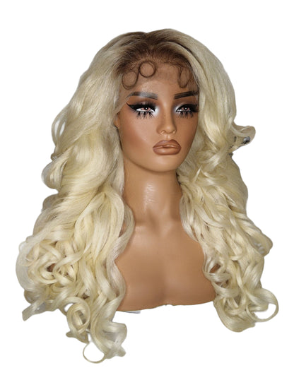 Platinum Blonde Curls Lace Front Wig. Bisha